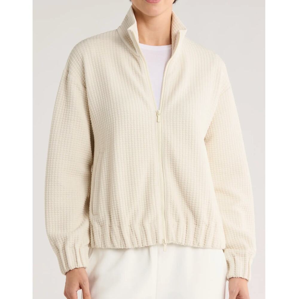 Peter Millar Womens M White Flora Knit Waffel Jacquard Full Zip Golf Jacket